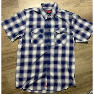 Dixxon Flannel Company Marshall Shirt Medium Blue White Bamboo Pearl Snap Mens